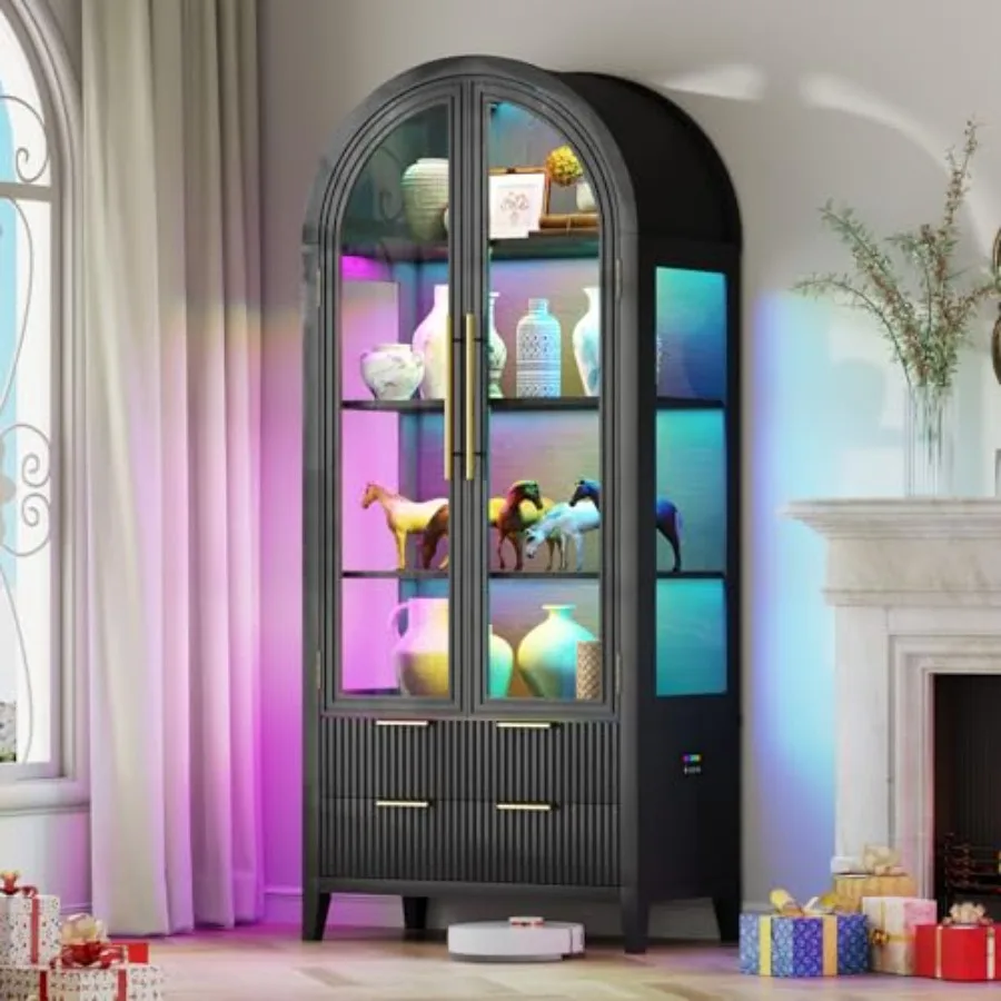 Collectible Collection - 유리문과 RGB 조명이 장착된 아치형 진열장으로,