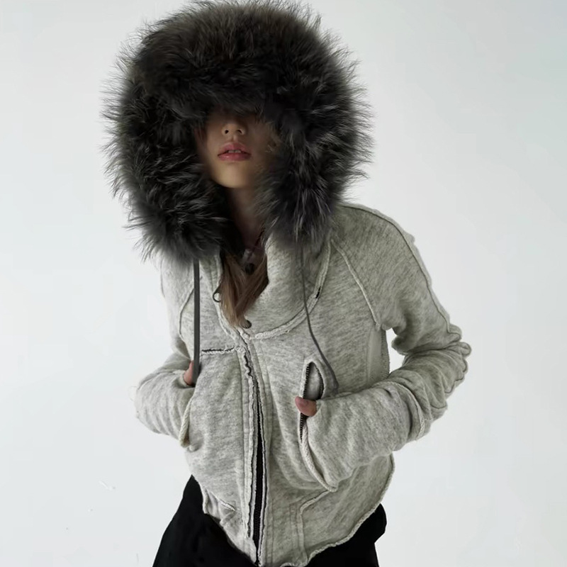Vintage Zip Hoodie - 여성용 집업 스웨트 셔츠, 캐주얼 퍼