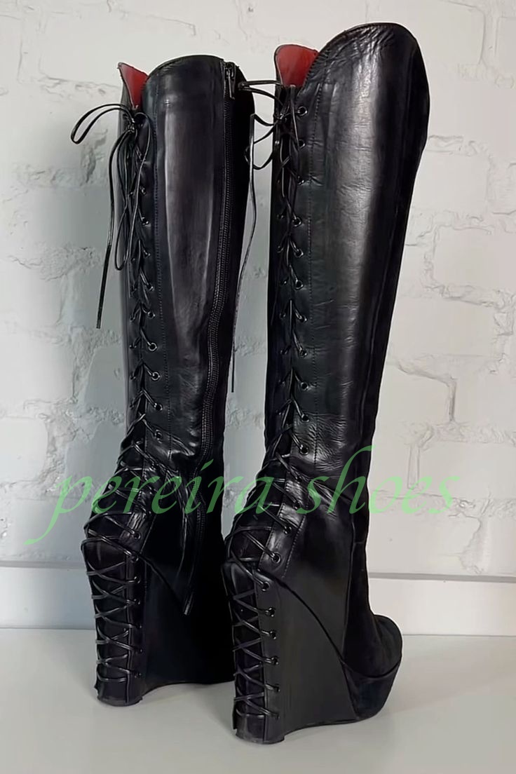 레이디 블랙 플랫폼 웨지 힐 니 부츠 빈티지 스타일 블 - Vintage Zipper 리뷰 및 가격